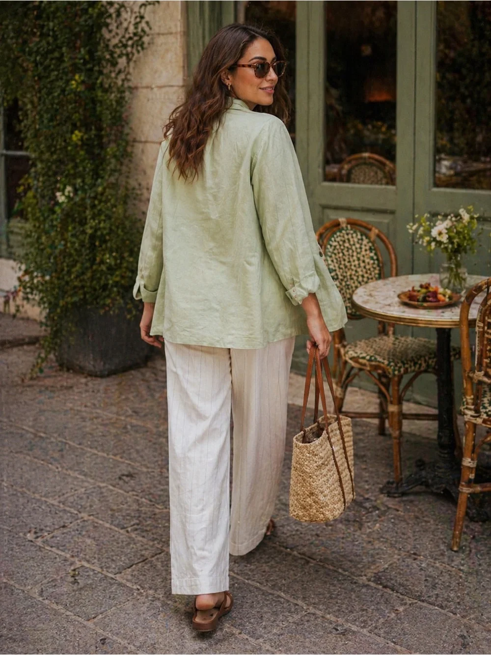 Banana Republic Linen Blend Wide Leg Pants Cream Pinstripe Size 4 EUC | Coastal